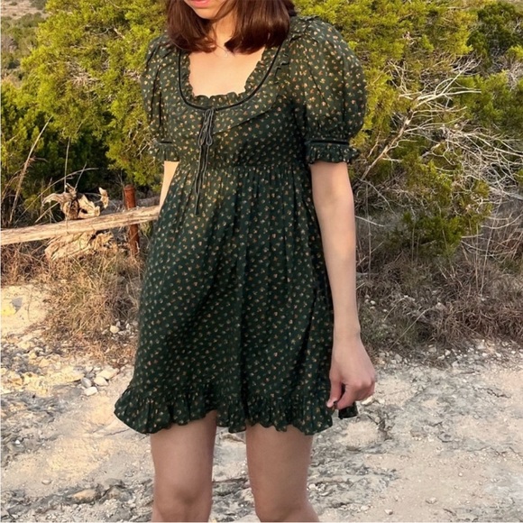 Doen Dresses & Skirts - Doen Marcela Floral Puff Sleeve Dress Forest Parc Monceau Size XL Organic Cotton